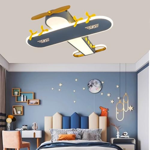 Trutipon LED Deckenleuchte grau+gold Kinderzimmer Deckenleuchte kreative personalisierte Flugzeug Licht mit Fernbedienung einstellbare Helligkeit 3000-6000K60.6cm Kinderzimmer Dekoration