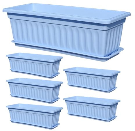 Lpsdssre Vaso da fiori per davanzale della finestra, contenitore per piante da balcone, facile da spostare, leggero, 44 x 19 x 14 cm, bianco, blu, rosa, per coltivare verdure da cucina