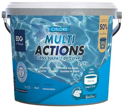EDENEA EDG by AQUALUX International - Chlore Multi Actions Piscine - Multi Fonctions Action Longue Durée - Galets Compact 135g - Seau 2,7 kg - Special Liner Et Piscine Hors Sol