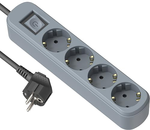Electraline 62425 Schuko 16A multipeluttag med 4 uttag med strömbrytare, blå, 1,5 m kabel