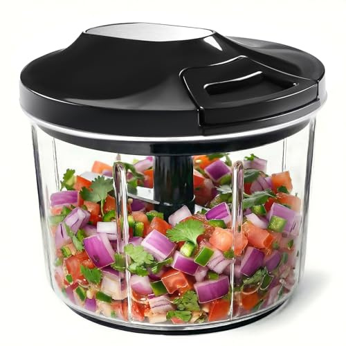 LHS Manual Food Processor Large Vegetable Chopper, 1000ML Pull String Chopper Garlic Mincer Onion Cutter for Veggies,Salad,Fruits, Nuts, BPA Free, Black