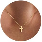 HANLI Cruz Collar Mujer - Colgante Cruz Pequeño y Delicado para Mujer Bañado en Oro 14k/Plata Regalo Cristiano Collar Elegante