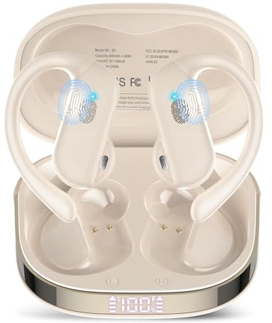 DUSONLAP Open Ear Kopfhörer Bluetooth 5.4 HiFi Stereo, Kopfhörer Kabellos Bluetooth mit ENC Noise Cancelling Mic, 32 Std Ohrhörer mit Ohrhaken, IP7 Wasserfest Sportkopfhörer für Laufen/Fitness Weiß