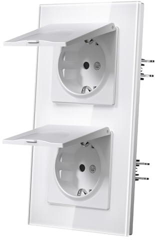 MVAVA Schuko Steckdose EU-Standard, 2 Fach Feuchtraum Steckdose Unterputz mit Glasrahmen, 157mm x 86mm Unterputz Steckdosen, Einfache Installation, Weiß