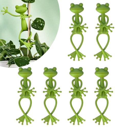 Galenecx 6 Pièces Attaches en Forme de Grenouille pour Plantes | Flexibles Pliables Attaches de Câble, Ajustables Réutilisables Décoratifs Supports pour Plantes, Grenouille Decoration Jardin