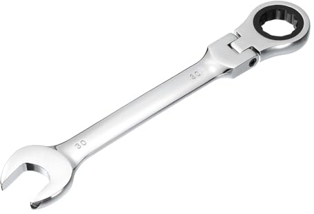sourcing map Llave combinada de trinquete de cabeza flexible de 30 mm, caja de trinquete estándar métrica de 72 dientes y llave de acero CR-V de extremo abierto para sujetadores, tuercas, pernos