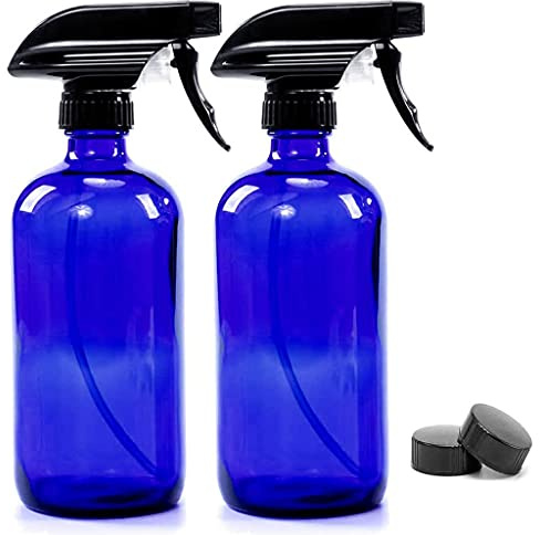 AWJUWHBJ 2 botellas de vidrio vacías de 250 ml, contenedor recargable para aceites esenciales, productos de limpieza, pulverizador con configuración de niebla y flujo