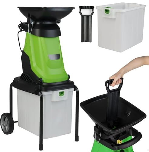 RELAX4LIFE 3000 W Häcksler Garten, Elektrischer Gartenhäcksler, Walzenhäcksler Aststärke MAX 45mm, Messerhäcksler mit 50L Fangbox & doppelseitige Messer & Rädern, für Gartenreinigung (Grün)