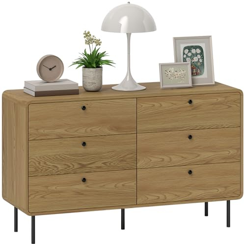 HOMCOM Bedroom Chest of Drawers 6 Drawer Dresser 120W x 40D x 75H cm, Oak