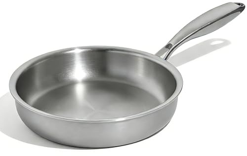 Umite Chef 5 Ply Stainless Steel Frying Pan 8 inch, Non Toxic Professional Stainless Steel Skillets, Dishwasher and Oven-Safe Chef Pan, PFOA&PTFE Free Cookware, Fast & Even Heat, Stay-Cool Handle