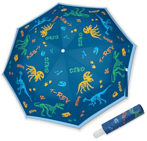 omedecal Regenschirm Kinder mit Muster für Jungen Mädchen Automatisch | Reflektierend mit Schirmhülle, Tragbarer Halbautomatisch Taschenschirm mit Griff