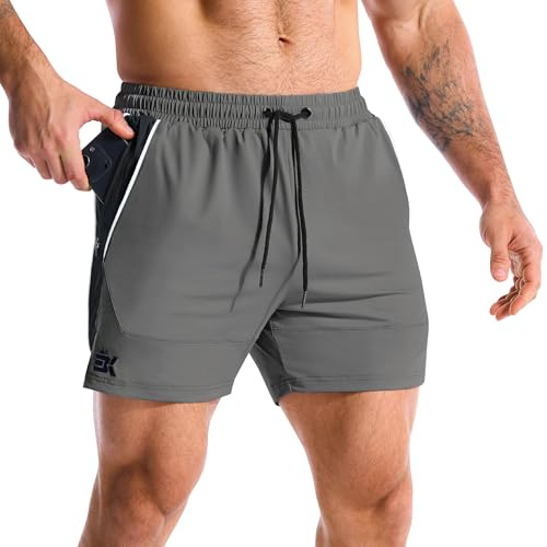 BROKIG Men's Running Gym Shorts DriArmor Rugby Sports Tennis Football | Lightweight training shorts with zip pockets, Breathable Mesh Panels, Quick dry, 5 Inch, stretch, Slim Fit, Split-leg