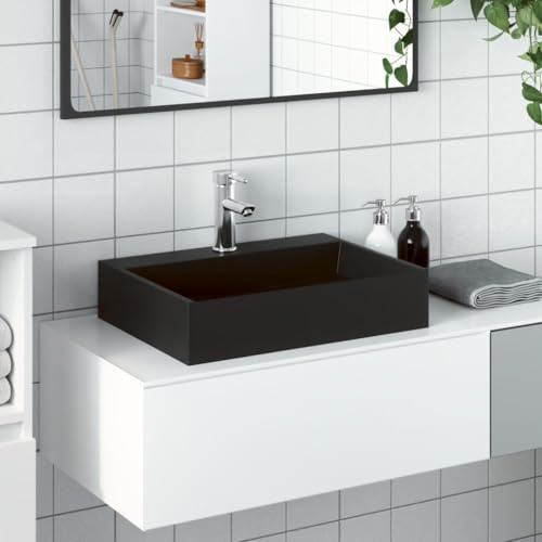 Mokuyary Vasque 50x38x11 cm fonte minérale/marbre noir mat Lavabo, Vasque à Poser au-dessus du Comptoir pour Salle de Bains, WC d'invités, Hôtel, Toilettes