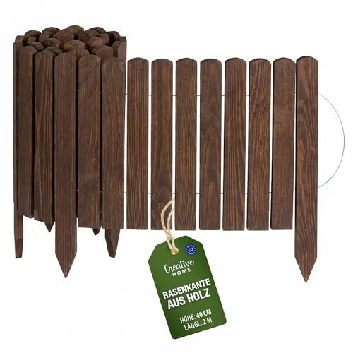 Creative Home Bordura Jardín Exterior de Madera 2m x Altura 40 cm Marrón