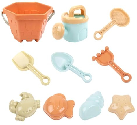 Sandformen in Form von und Krabben, Strandspielzeug, Sandspielzeug, 10-teiliges Set mit Eimer, Schaufel, Rechen | für Garten, Park, Spielplatz, Kindergarten