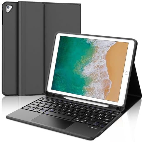 Tastiera per iPad 6 Generazione 9.7 Pollici 2018/5 Gen/Air 2/Air 1/Pro 9.7 | Cover Keyboard Touchpad Magnetico Staccabile, Italiano QWERTY, Custodia Tastiera Bluetooth con Portapenna, Nero