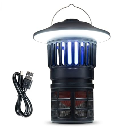 HOMASIS 2 en 1 Lámpara Antimosquitos Exterior con Luz, Captura Moscas Insectos con Ventilador y Batería Recargable de 2000 mAh, Trampa para Mosquitos de Interior y Exterior, Patio, Terraza, Jardín