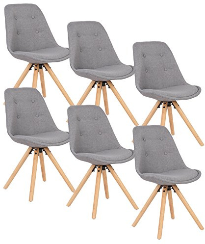 WOLTU Esszimmerstühle 6er Set, Küchenstühle gepolstert | Retro Design, Sitzfläche aus Leinen, für Wohnzimmer Küche Esszimmer, Grau