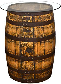 Temesso Originales schottisches Whiskyfass als Stehtisch mit Glasplatte, Eichenfass, Holzfass, Whisky Fass, Schnapsfass - angeschliffen - Höhe Circa 90 cm (Oberfläche geölt)