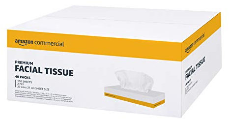 AmazonCommercial Fazzoletti, 2 Veli Premium, 4000 Fogli (40 confezioni di 100), Dimensione del Foglio: 20 cm x 21 cm