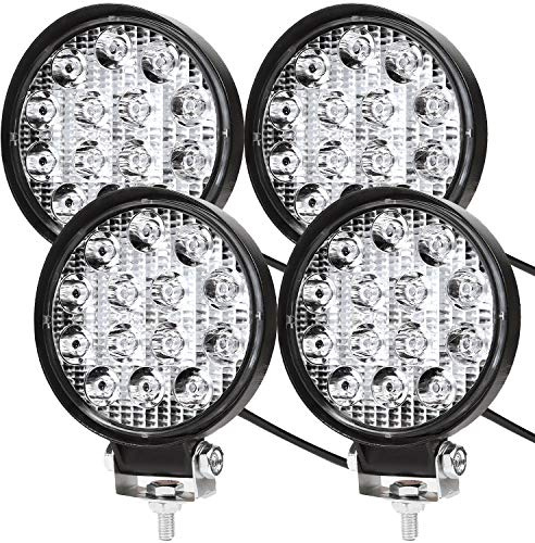 Kraumi 4 X 42W Phare de Travail à led, Projecteur Ronde 12V 24V Phares Longue Portee led IP67 Spot Flood Lumière de recul pour Voiture Camion Tracteur SUV Bateau(4 PCS)