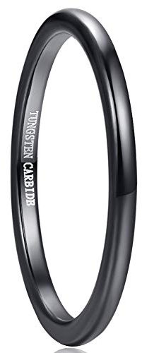 Vakki Herren Schwarz Wolfram Ring 2mm Schmal Ringe Poliertem Design Bestes Geschenk für Geburtstag Jahrestag Größe 65(20.7)