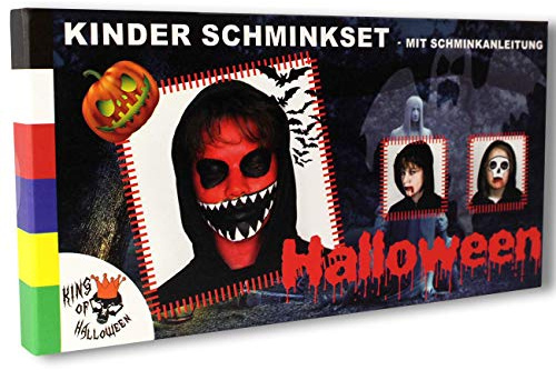 Kinderschminkset mit 6 Farben, 2 Pinsel und Schminkanleitungen für Halloween und Karneval