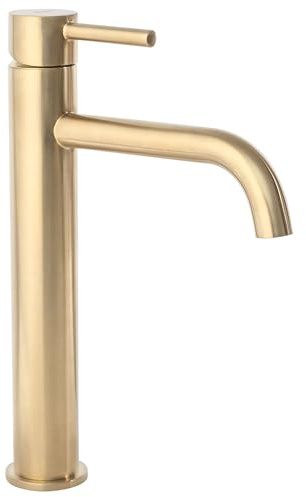 Rea Waschtischarmatur LUNGO BRUSH GOLD HAUT Wasserhahn Bad Badarmatur aus Messing Armatur für Waschbecken Badezimmer Mischbatterie Waschbecken Einhebel (Gold)