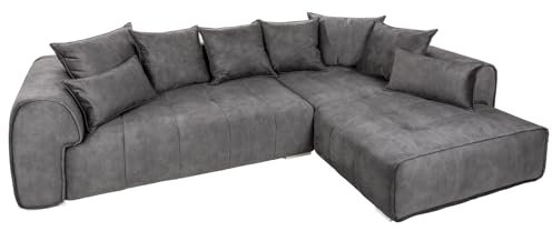 Riess Ambiente Modernes XXL Ecksofa Clan 319cm anthrazit Samt inkl. Kissen Sofa Eckcouch Nosagfederung Ottomane beidseitig aufbaubar