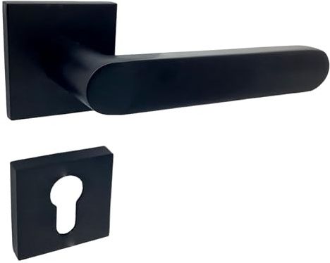 domino DENVER-QR SLIM BLACK - Set di cilindri profilati, rosetta quadrata, maniglia per porta della camera, porta dell'ufficio, della cantina e della porta interna, accessori per porte in alluminio,