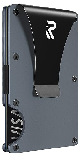 RealPlus Kreditkartenetui mit Geldklammer-RFID NFC Schutz Kartenetui (Grau) | Kreditkarten Etuis, Geldbörse, Slim Wallet, Lege bis zu 15 Karten, Geschenke für Männer, Tragbar, Stilvoll