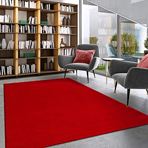 Impression Kurzflor-Wohnzimmerteppich - Schlichte Moderne Teppiche für Schlafzimmer, Büro, Flur, Küche, Kinderzimmer - Rot, 200 x 290 cm