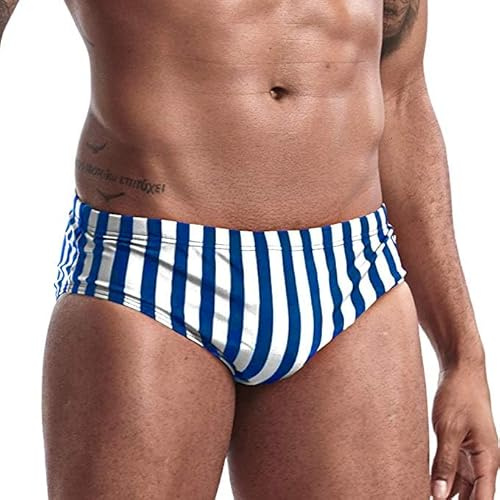 AIMPACT Mens Swim Briefs Sexy Swimsuit Bikini Swimwear Quick Dry Bathing Suit Men Stripe Swimming Birefs (WhiteBlue M)