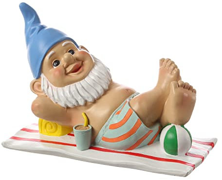 MARELIDA Bunter Gartenzwerg aus Polyresin Kunstharz - lustige Gartenfigur zur Dekoration - wetterfeste Dekofigur Zwerg (Bert am Strand)