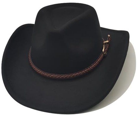 Willheoy Cowboy Hut Herren Damen Westernhut Kostüm Cowgirl Hut Unisex Cowboyhüte Schwarz Breiter Krempe mit Lederband für Erwachsene