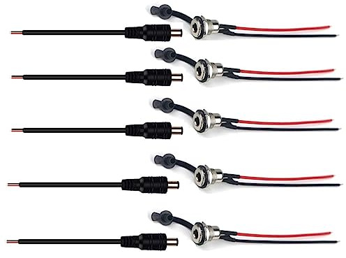 Switian DC Stecker Buchse Adapter Set, 5X 5,5mm x 2,1mm DC Power Jack mit Kabel & Lötanschluss für Audio, Überwachungskameras, Elektronik (5 Stück Komplettset)