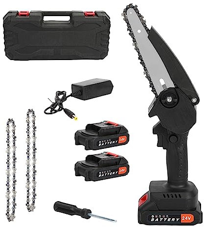 HshDUti Mini tronçonneuse sans fil, 650 W, alimentation par batterie, petite scie à chaîne portable de 15,2 cm avec 2 piles rechargeables, scie à élaguer, coupe-branche, outil de jardin électrique
