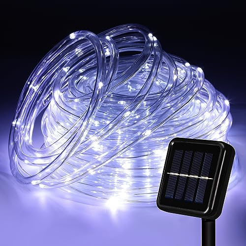 Cecaylie Solar Lichtschlauch Außen, 10M 100LED Weiß Lichtschlauch Solar, Lichtschlauch Außen Solar Wasserdicht mit 8 Modi, Solar Lichterschlauch Aussen für Festliche Dekoration und Outdoor-Partys