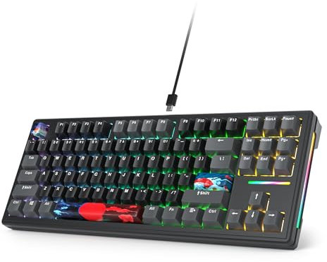 SOLIDEE 80% Mechanical Gaming Keyboard Hot Swappable,White Switch RGB Backlit keyboard,87 Keys Mechanical Keyboard,Gasket Structure NKRO Compact Keyboard for Windows Laptop PC Gamer(87 Blue_Black)