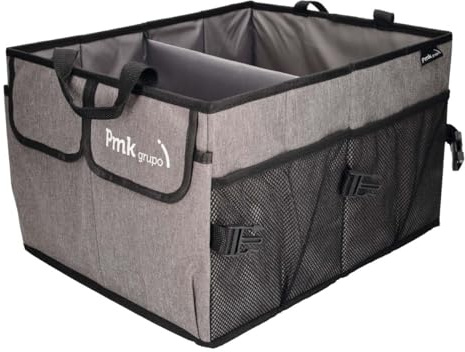 PMK GRUPO - Organizador Maletero Coche | Caja almacenamiento gran capacidad plegable impermeable Coche, SUV, Camper - Color Gris