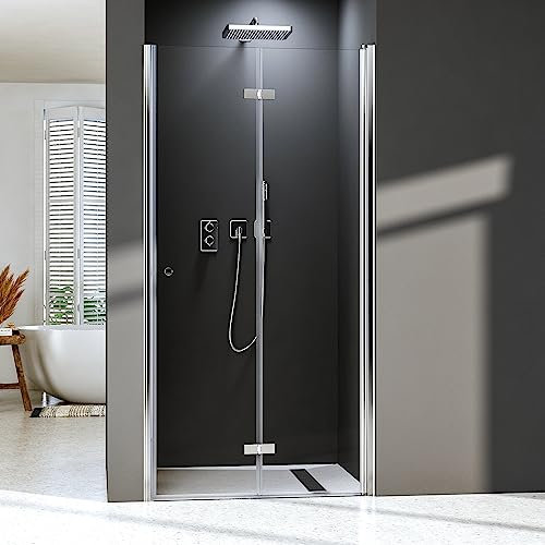 Nischentür Duschabtrennung 90 cm,180° Einzelfalttü Duschkabine Falttür Duschwand Dusche aus 6mm ESG Sicherheitsglas,Höhe 185 cm
