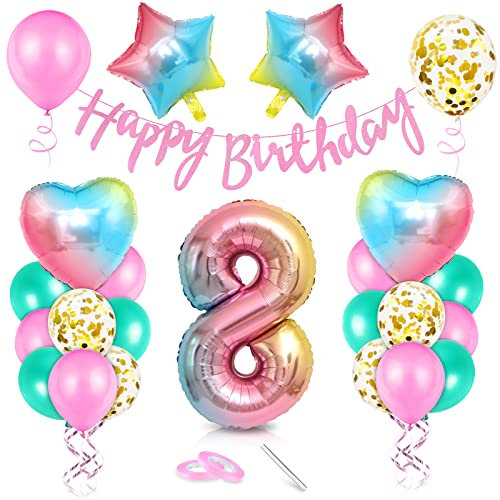 Palloncino 8° compleanno rosa, decorazione compleanno 8 anni, palloncino 8° compleanno, pallone foil gigante numero 8, pallone foil buon compleanno 8, pallone 8 decorazione compleanno bambina