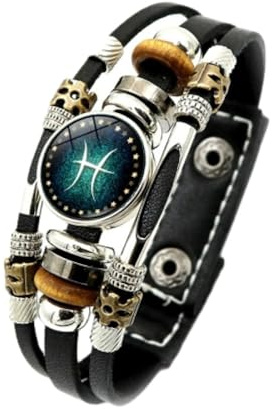 Bracciale Luminoso Psc 12 Segni Zodiacali - Bracciale Costellazione Bracciale In Pelle Intrecciata Astrologia, Bracciale In Pelle Multistrato Punk Da Uomo E Da Donna, 17,5,20,5 Cm