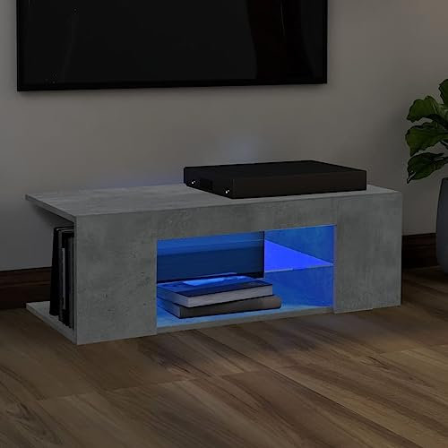 FIRBNUS Meuble de salon, meuble de salon, meuble TV avec lumières LED, meuble de salon, meuble de salon, moderne, meuble TV, meubles de salon, moderne, gris ciment, 90 x 39 x 30 cm