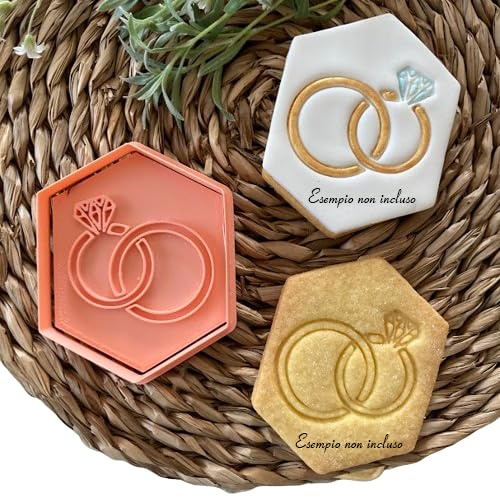 Tagliabiscotti.it - Cookies Cutter Anelli Nuziali Fedi in cornice ad esagono - Matrimonio - Fidanzamento - Cookies Cutter - Formina per Biscotti e PDZ - Stampo + Cutter - 7,5cm x 5,8cm