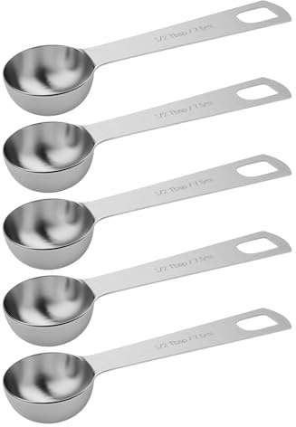 BERYLER 5PCS 1/2tbsp (1.5tsp, 7.5ml, 1/4oz) Single Measuring Spoon, Stainless Steel Individual Teaspoons Only