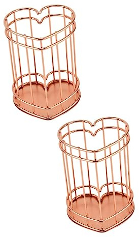 Sewroro 2pièces Porte-stylo Métal Forme De Cœur Support Créatif Pour Bureau Pot à Pinceaux De Maquillage Design Nordique Doré