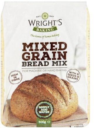 Wright's Mixed Grain Bread Mix 500g - Ideal for Machine or Hand Baking - High in Fiber with 8 Seeds & Grains - Perfect for Fresh Bread, Rolls, and Pizza Bases - Vegetarian-Friendly