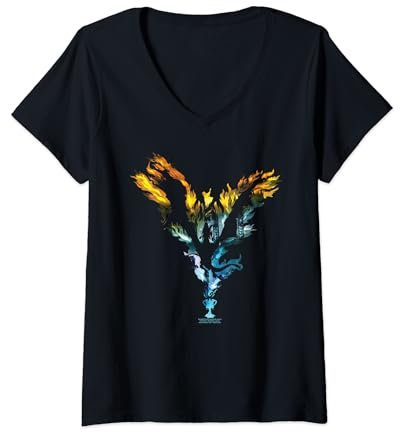Womens Harry Potter Goblet of Fire Dragon Colour Flames V-Neck T-Shirt