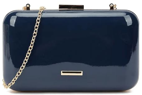 UShopUK Estuche rígido de charol liso con bordes redondeados para novia, graduación, boda, noche, fiesta, bolso de mano, azul marino, medium